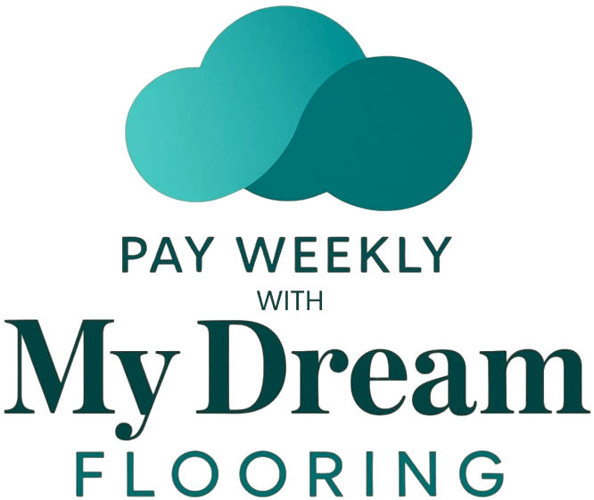 My Dream Flooring logo with three overlapping teal circles and text Pay Weekly With My Dream Flooring