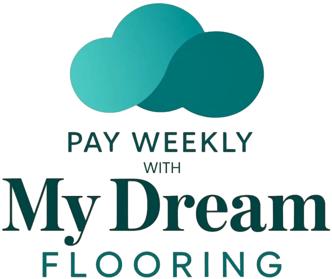 My Dream Flooring logo with three overlapping teal circles and text Pay Weekly With My Dream Flooring